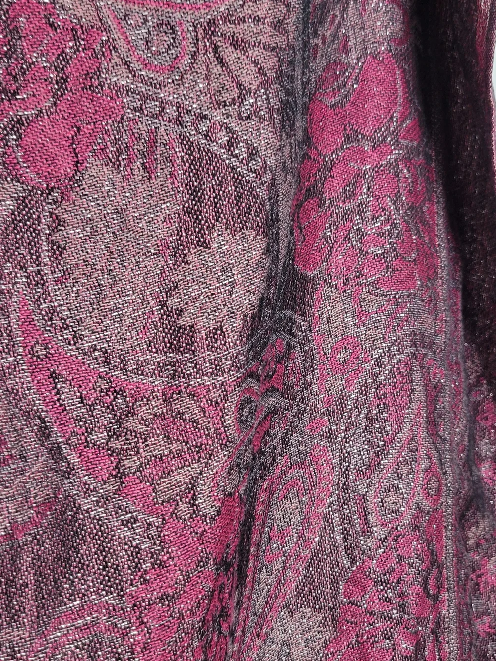 west loop Pink Paisley Fringe Wrap Scarf in Rose & Black Tones